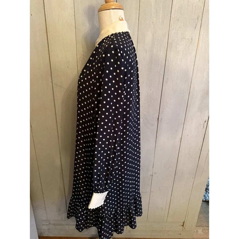 Tory Burch Cora Silk Dress 6 Button Up Preppy Classic Navy Polka Dot‎ New $498